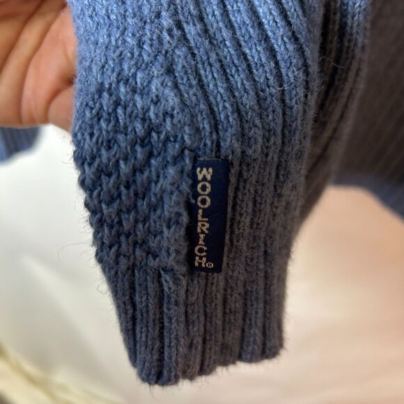 Woolrich Medium Blue Cotton Textured Knit 1/2 Zip Mockneck Sweater Size XL - Picture 6 of 13